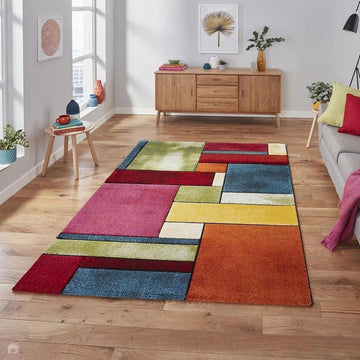 Sunrise 21821 Modern Geometric Abstract Carved Textured Soft Durable Easy-Care Polypropylene Short-Pile Multicolour Rug-Think Rugs-Rug Love - The Most Loved Rug Store